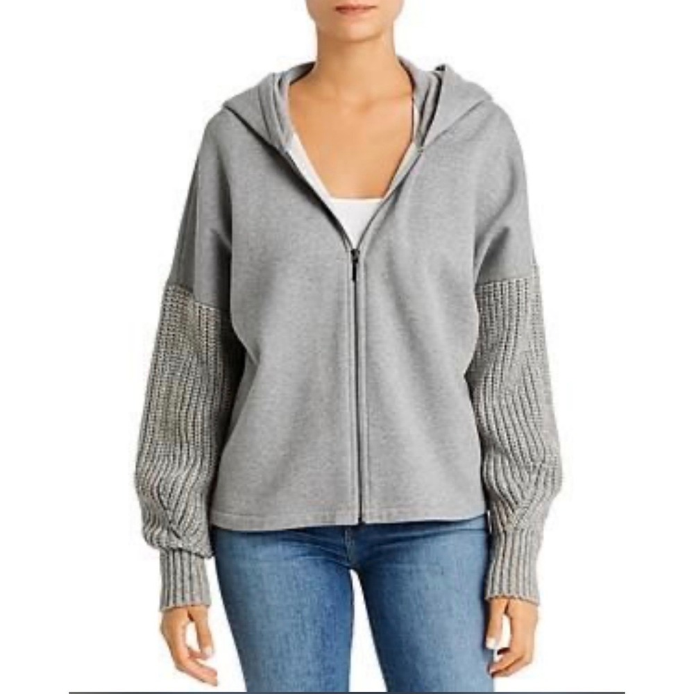 Elie Tahari Odine Knit Zip Hoodie‎ Sweater Gray NWT S Designer Quiet Luxury $398